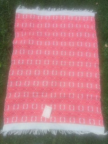 vtg Rukotvorine Yugoslavia Blanket handmade folkart w/tag Narodna Radinost red - Picture 1 of 14