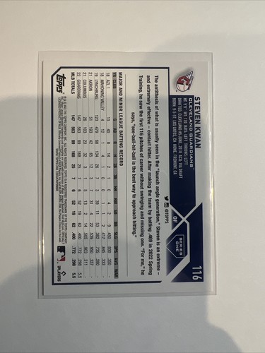 2023 Topps Series 1 Retail Royal Blue Steven Kwan #116 - Picture 2 of 2