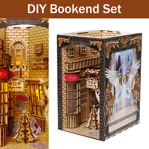DIY Book Nook Kit 3D Wooden Puzzle Bookshelf Insert Decor with LED Light AU&