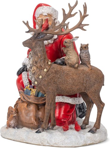 Festive Red Santa with Reindeer  Resin Holiday Decorative Tabletop Figurine - Afbeelding 2 van 2