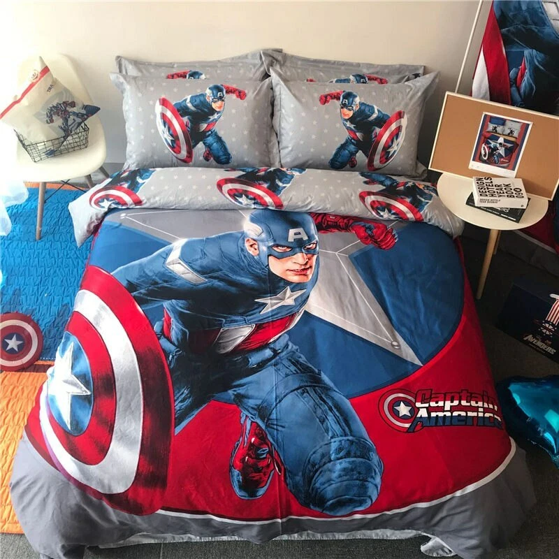 Juego de edredón ropa de cama para niños Spiderman Capitán América Twin Queen King 100 % algodón 3D Foto 3 de 4