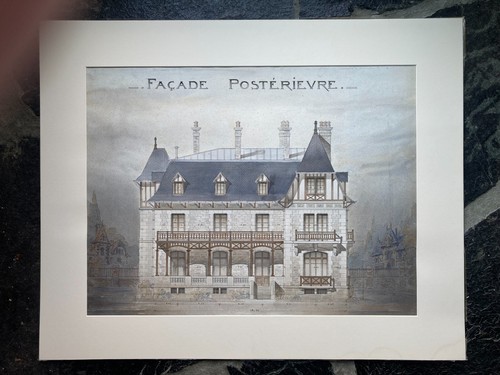 Juego de 4 grandes representaciones arquitectónicas victorianas francesas - Imagen 7 de 14