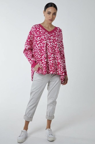 Blue Vanilla Womens PINK Relax Fit Leopard Print Jumper Size 16 Eur 46 RRP £55 - Picture 4 of 10