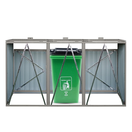 Metal Garbage Bin Shed for 3 Trash Cans – Galvanized Steel, Outdoor Storage - Picture 10 of 10