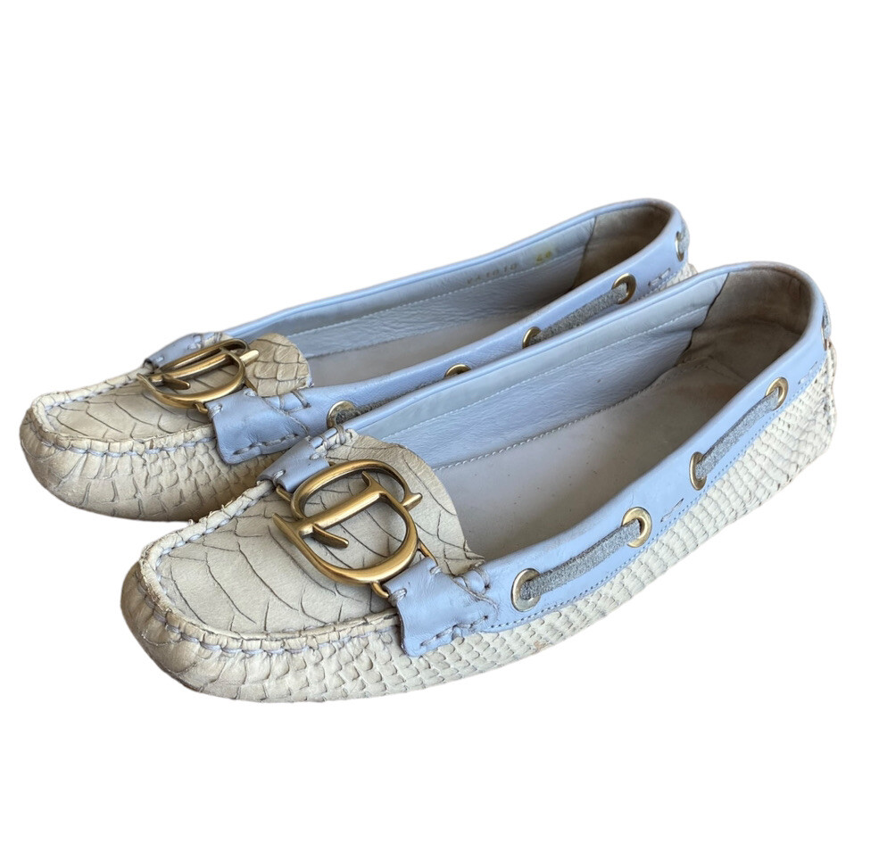 CHRISTIAN DIOR Cream & Purple Python Leather CD Logo Loafers
