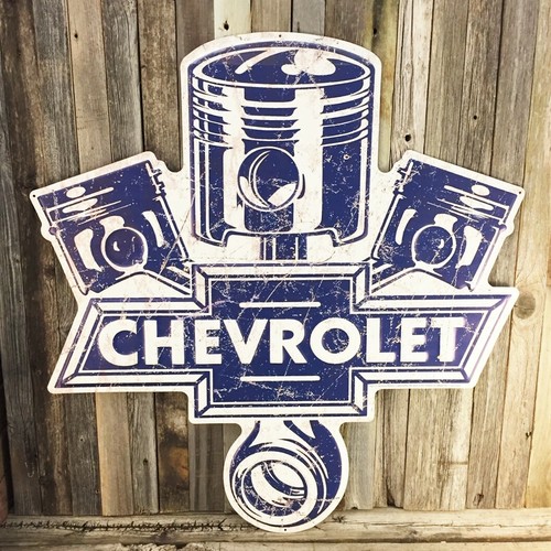 Chevrolet Chevy Pistons Premium Large 24" Metal Embossed Aluminum Sign New - Picture 1 of 2