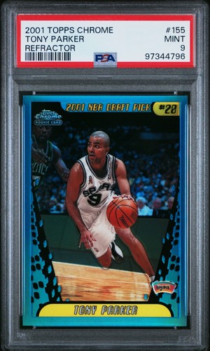 2001-02 Topps Chrome Refractor Tony Parker Rookie #155 PSA 9 - Spurs - HOF RC