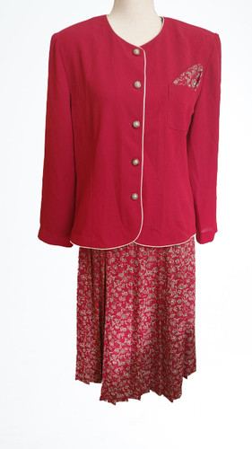 Vintage Leslie Fay Dark Peacock Paisley Heart Print Skirt and Jacket Set