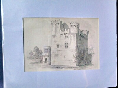 Antique Castle Domestic Architecture Bookplate Illustr Matted 1853 4.5'' x 6.5'' 