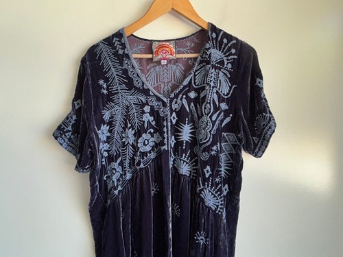 JOHNNY WAS Tunika-Kleid Dylan blau Samt Boho bestickt Größe M - Bild 5 von 11
