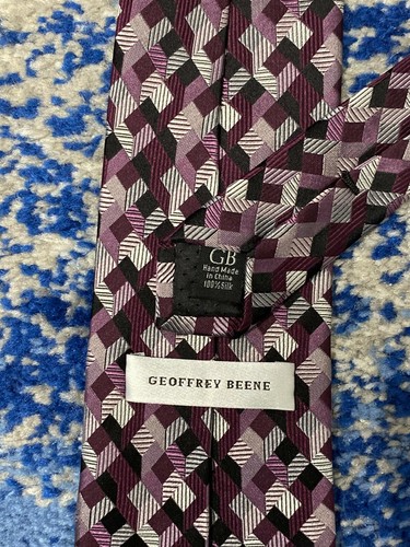 Geoffrey Beene Seidenkrawatte Orchidee Himbeere schwarz grau silber Handarbeit - Bild 4 von 4