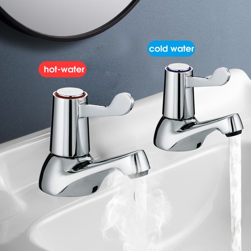 1 Pair Chrome Lever Basin Sink Taps Bathroom Sink Taps 1/2" Hot &Cold - Picture 5 of 7