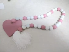 Pink and White Wood Bead and Tassel Garland