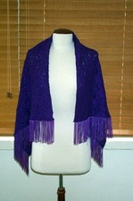 Purple Floral Lace with Fringe Shawl