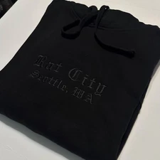 Black on Black Embroidered Custom Hoodie YOUR NAME Old English Embroidery Gift