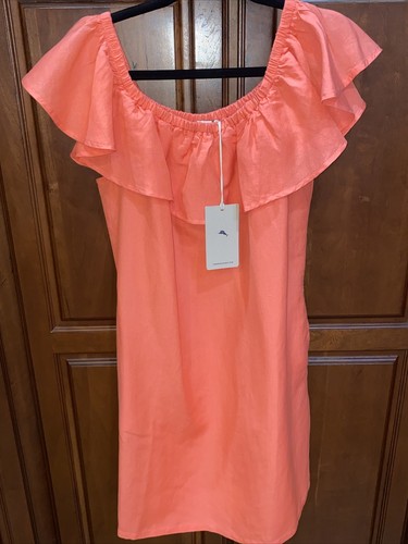 Tommy Bahama Linen Off The Shoulder Dress Cover Up, Paradise Coral Sz Medium - Picture 1 of 8