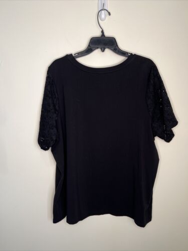 Denim & Co. Top donna 2X nero corto tipo pizzo manica pop over nuovo senza etichette - Foto 2 di 8