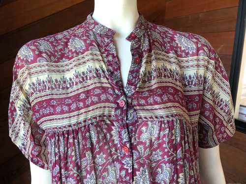 Vintage 1970s Indian Block Print on Gauzy Cotton Shift Dress Boho hippie Sz S/M - Picture 2 of 6