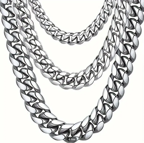 Collar de cadena de plata de acero inoxidable de 18-30" con bordillo cubano para mujer y hombre 3/5/6,5/8/9 mm - Imagen 2 de 8