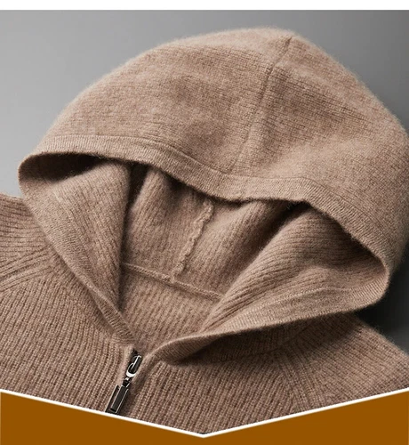 Cardigan uomo puro cashmere con cappuccio autunno maglia giacca maglione spesso tempo libero - Foto 11 di 27