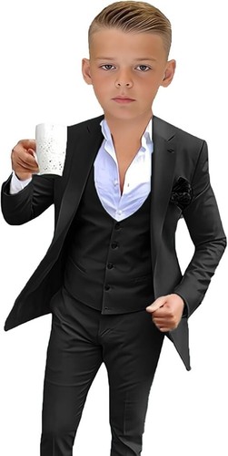 Boys Suit 3 Piece Formal Kids Tuxedo Wedding Ring Bearer Outfit Blazer Pant Vest - Picture 28 of 28