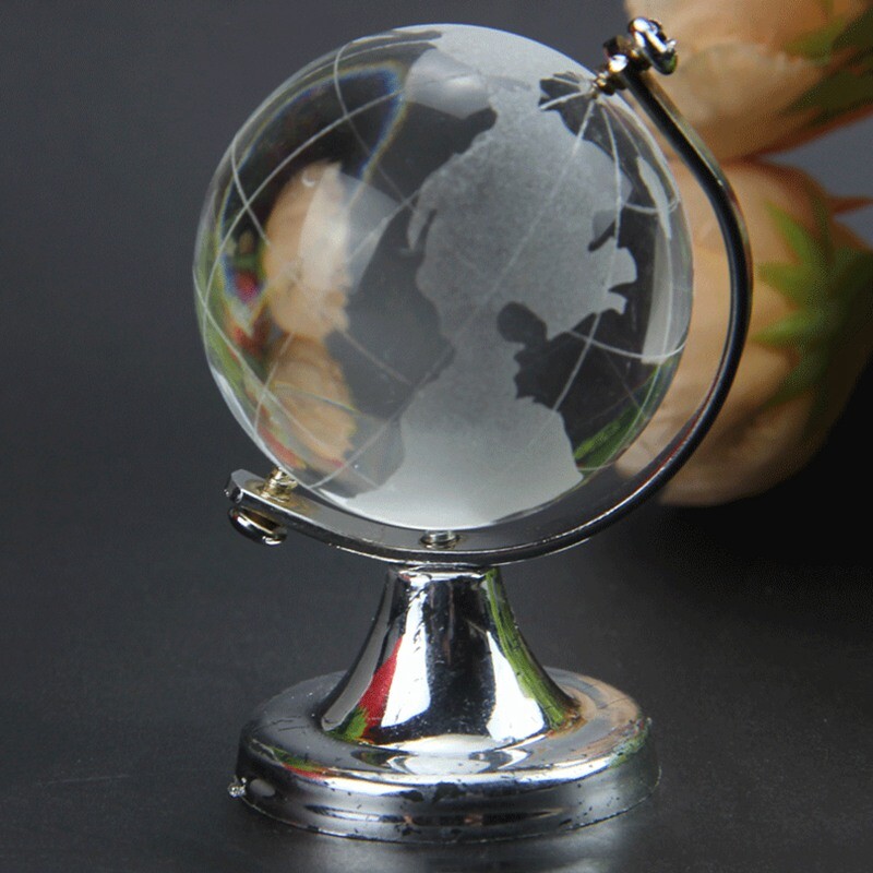 Crystal Glass Frosted World Globe Stand Paperweight Home Desk Wedding Decor E3E9
