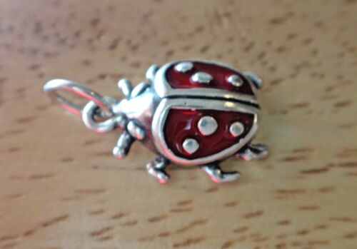 Sterling Silver 16x12mm Red Enamel Ladybug Lady Bug Insect Charm - Picture 3 of 4