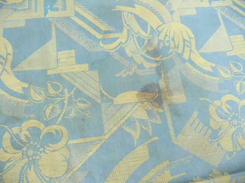 toile à matelas ancienne bleu à décors de fleurs époque art-déco - Picture 7 of 9