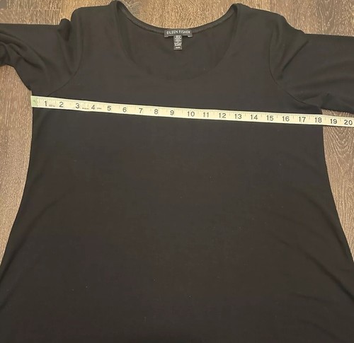 Eileen Fisher Black Womens M Stretch Viscose Tunic Tee 3/4 Sleeve Round Neck - Picture 7 of 8