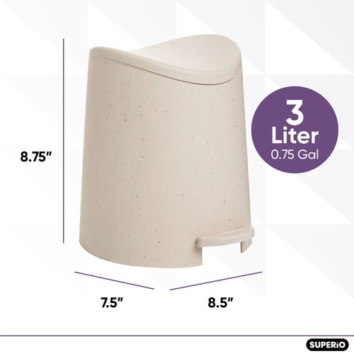 Lata de basura de baño pequeña ecológica Superio con tapa de 3 litros contenedor de residuos moderno - Imagen 2 de 10