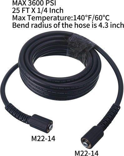 Manguera de lavadora de alta presión, 25 pies x 1/4 pulgadas, 3600 PSI, M22 14 mm, lavadora eléctrica - Imagen 2 de 7