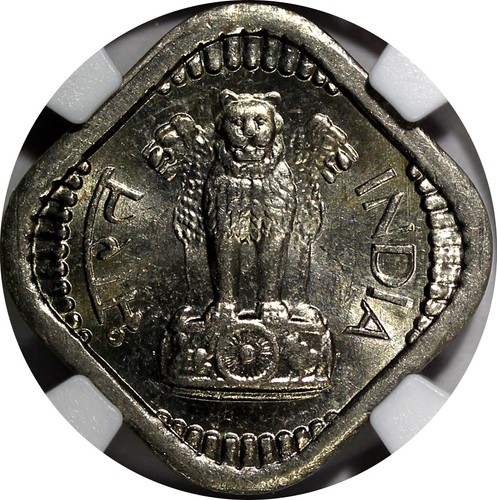 India-Republic 1966 (C) 5 Naye Paise Ashoka Lion Calcutta NGC MS65 KM# 17 (047) - Picture 4 of 5