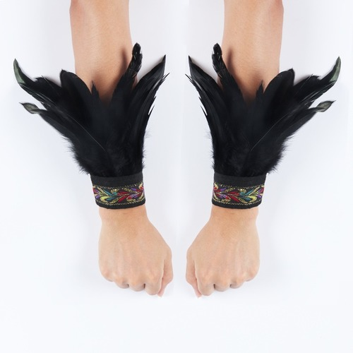 Guantes Punk Góticos Pluma Muñequera Puño Carnaval Escenario Espectáculo Pluma Teñida Juegos con disfraces - Imagen 21 de 29