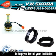 2x BLACK LED XENON BULB HOLDERS ADAPTORS FOR VOLKSWAGEN POLO SKODA OCTAVIA UK B2