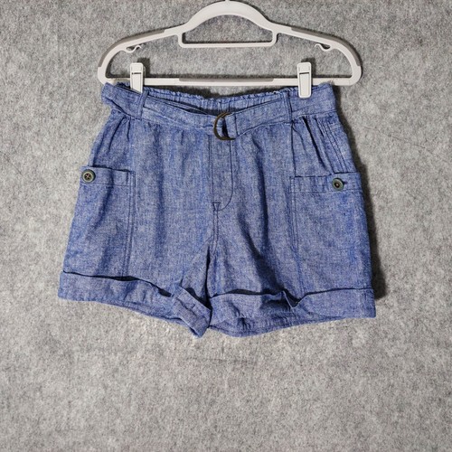 Hei Hei Shorts XS linen Chambray Cargo Utility Pocket Tie Belt Cuffed High Rise - Picture 11 of 20