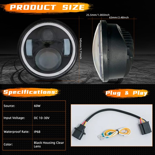 4x 5.75" Halo DRL/Turn Signal LED Projector H4 Headlights Assembly Conversion - Picture 3 of 6