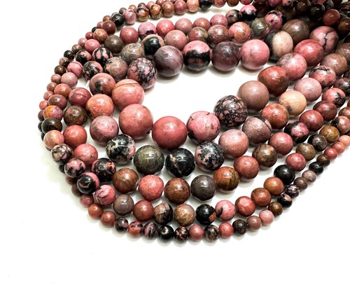 Natural Rhodonite Beads, Pink Rhodonite Smooth Round Gemstone Beads - PG286A - Picture 2 of 8