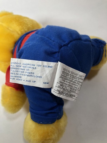 Great American Toy Company Vintage Plush Bear Yellow Blue Overalls 6” Stuffed  - Picture 10 of 10