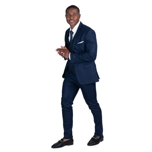 Slim Fit marineblau Micro Weave 3-teilig bekleideter Herrenanzug 2 Knöpfe Kerbe AZAR MAN - Bild 4 von 6