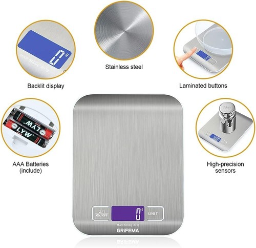 GRIFEMA GA2002 Bilancia da Cucina Smart Digitale con Funzione Tare,5kg/11 lbs Pr - Foto 4 di 7