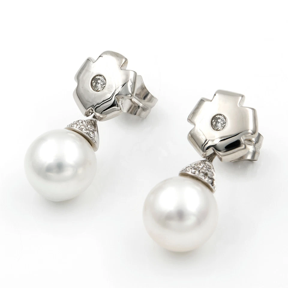 Castellano Jewels Pendientes Mujer con Diamantes y Perlas Blancas en Oro de Ley - Imagen 2 de 4