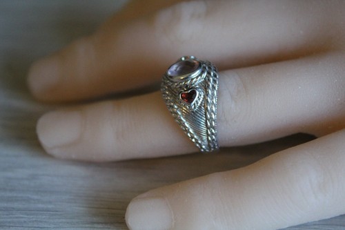Anillo Judith Ripka Plata de Ley Cuarzo Rosa y Granate - Talla 8 - Imagen 6 de 7