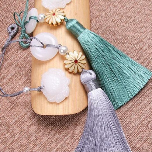 Ethnic Hanfu Tassel Faux Jade Pendant Ornament Cheongsam Decor Chinese Brooch - Picture 9 of 25