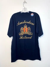 Amsterdam Holland Coat of Arms T-Shirt Men's Size Medium Navy Blue