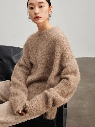 Pullover für Damen, lockere Pullover mit fallenden Ärmeln, 2024 Herbst Winter Oberteil, camel