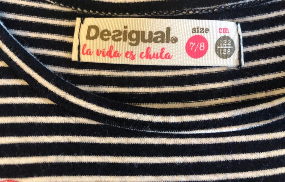 Vestido de manga comprida DESIGUAL feminino azul marinho e branco listrado com lantejoulas - Tamanho 7/8 (128cm) - Imagem 3 de 4