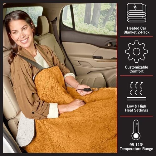 Luxury 2-Pack Electric Travel Blankets - Heated Sherpa for Car Enjoyment - Picture 4 of 9