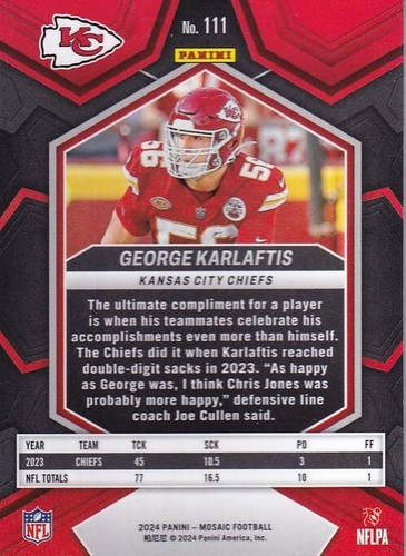 2024 Panini Mosaic - #111 George Karlaftis - Chiefs - Picture 3 of 3