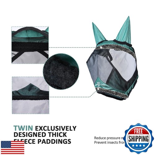 Harrison Howard Pro Luminous Horse Half Face Fly Mask Large Eye Space with Ea - Picture 4 of 5