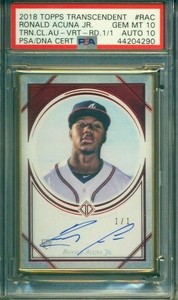 2018-Topps-Transcendent-Ronald-Acuna-Red-1-1-RC-Rookie-Auto-PSA-10-10-Gem-Mint